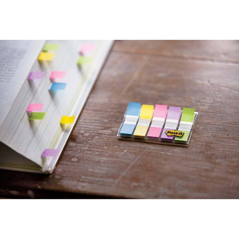 Post-it Flags, Assorted Bright Colors, .5 in. Wide, 100 Flags/On-the-Go Dispenser