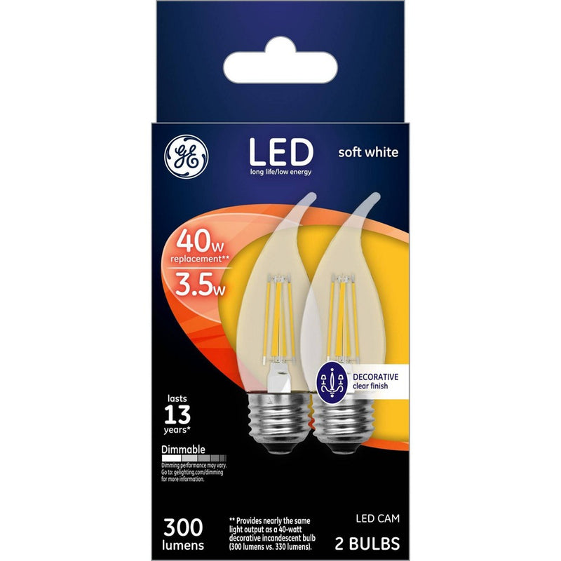 General Electric LED 40w 2Pk Decorative CAM Light Bulb White/Clear