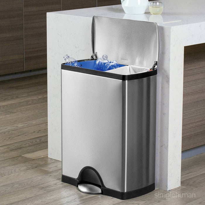 simplehuman 46L Dual Compartment Stainless Steel Rectangular Step Trash Can (LOCAL PICKUP ONLY)