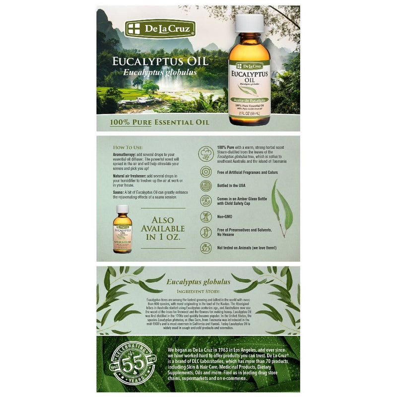 De La Cruz Pure Eucalyptus Oil - 2 fl oz
