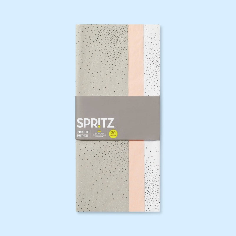 20ct Foil Dots with Foil Dots Gift Wrap Tissue Gray/Pink/White - Spritz™