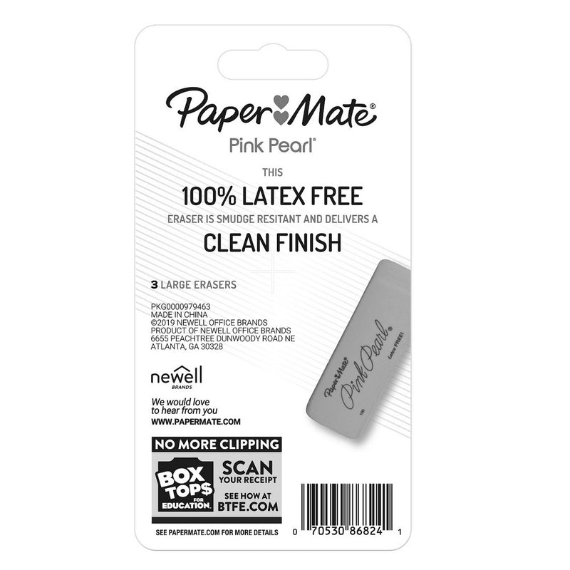 Paper Mate 3pk Pencil Erasers Pink Pearl