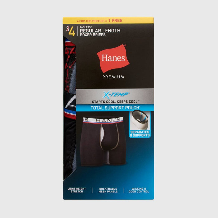 Hanes Premium Men's Xtemp Total Support Pouch 3+1 Boxer Briefs - Red/Gray L