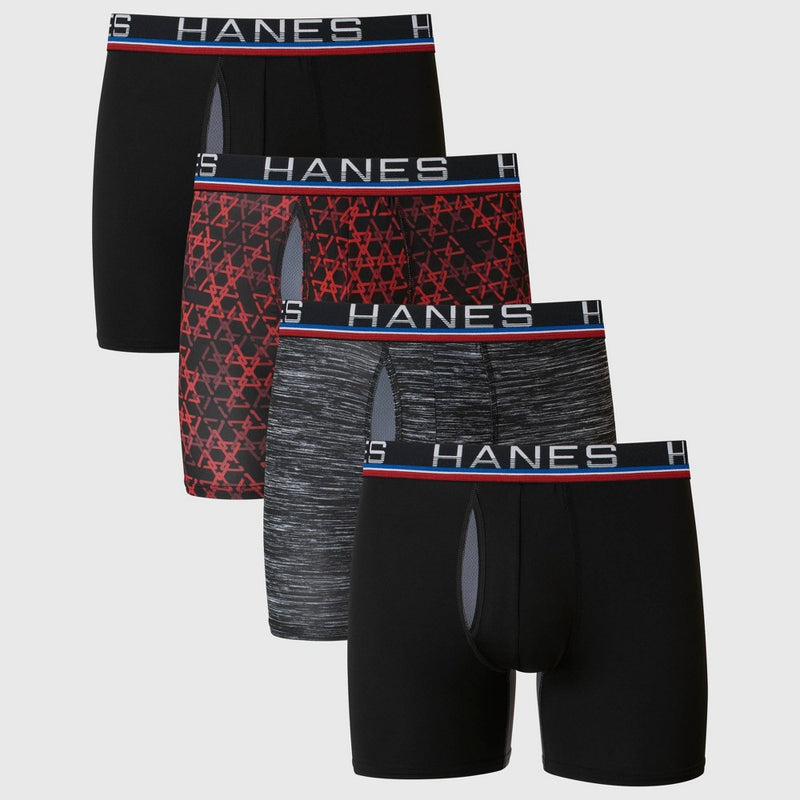 Hanes Premium Men's Xtemp Total Support Pouch 3+1 Boxer Briefs - Red/Gray L