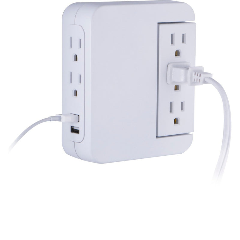 GE Pro 5 Outlet Sur Protector Wall Tap with Swivel Access White