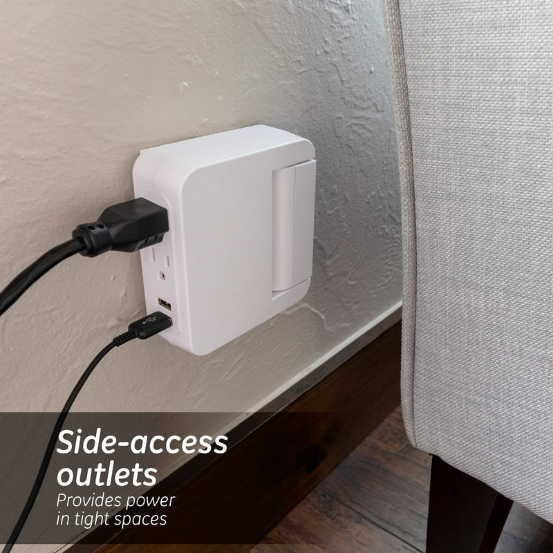 GE Pro 5 Outlet Sur Protector Wall Tap with Swivel Access White