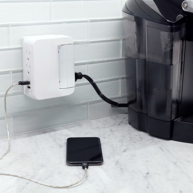 GE Pro 5 Outlet Sur Protector Wall Tap with Swivel Access White
