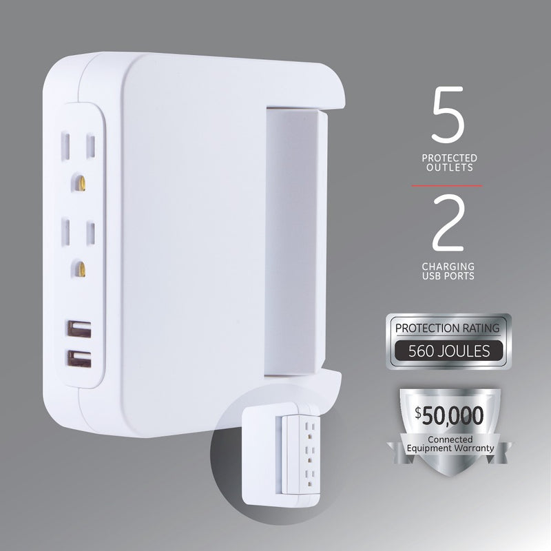 GE Pro 5 Outlet Sur Protector Wall Tap with Swivel Access White