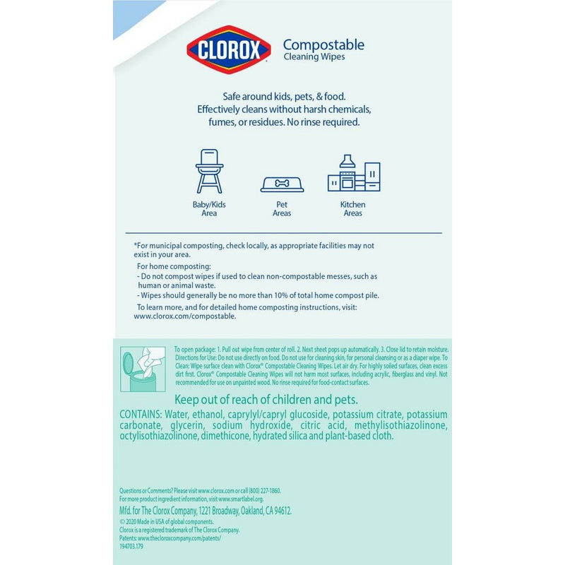 Clorox Compostable Wipes - Free & Clear - 75ct