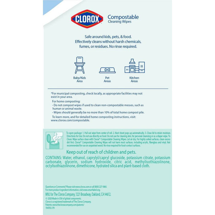 Clorox Compostable Wipes - Free & Clear - 75ct