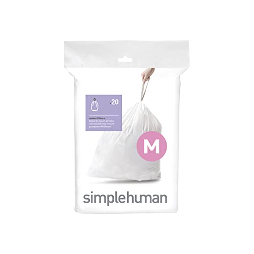 simplehuman Code M Custom Fit Drawstring Trash Bags in Dispenser Packs, 45 Liter / 11.9 Gallon, White – 20 Liners