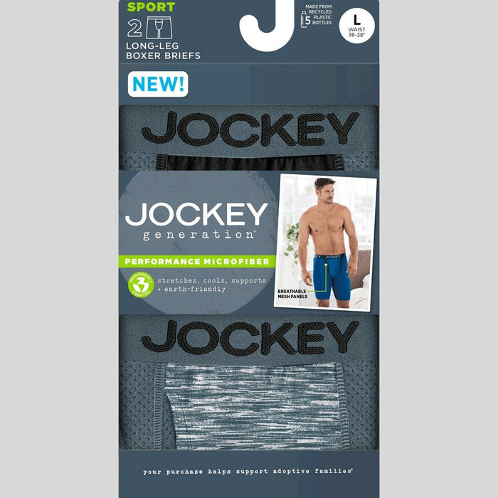 Jockey Generation™ Men's Performance Microfiber Sport 2pk Long Leg Boxer Briefs - Black/Gray S