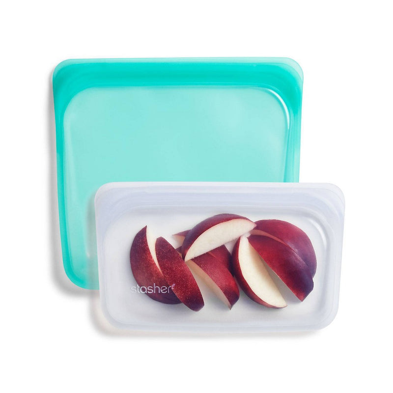 Stasher Reusable Silicone Food Storage Sandwich & Snack Set - Clear/Aqua - 2pk