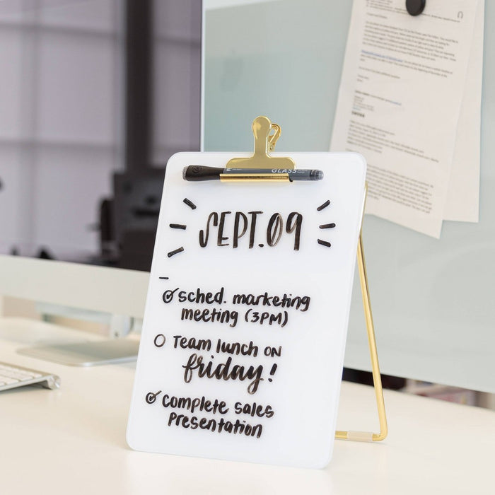 U Brands 8.5"x11.7" Adjustable Glass Desktop Easel with Gold Accents and Marker