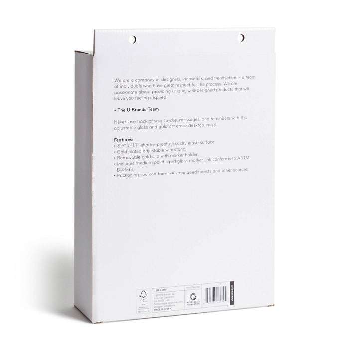 U Brands 8.5"x11.7" Adjustable Glass Desktop Easel with Gold Accents and Marker