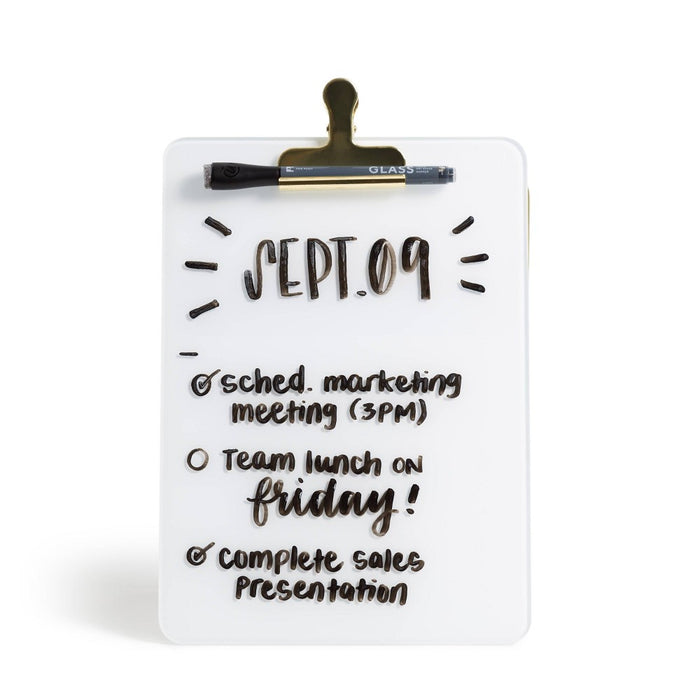 U Brands 8.5"x11.7" Adjustable Glass Desktop Easel with Gold Accents and Marker