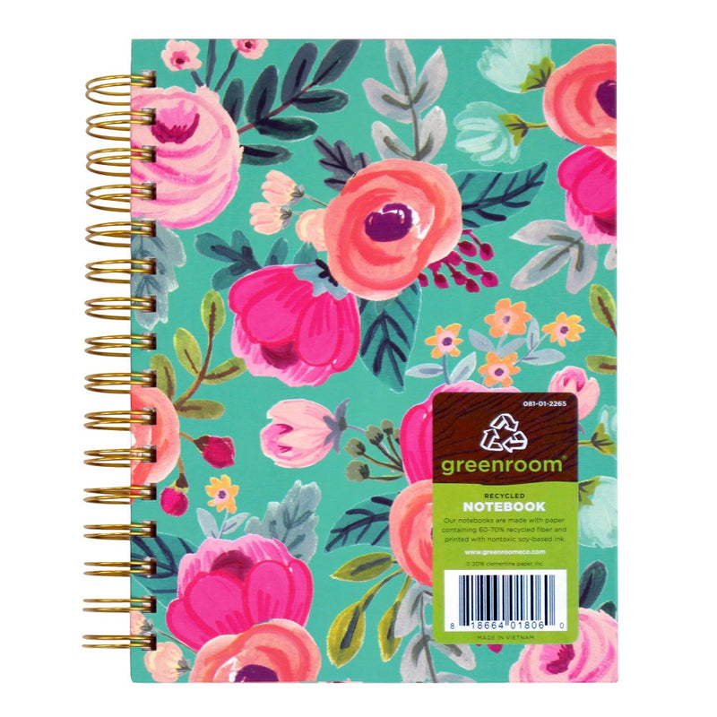 greenroom Lined Journal Hardcover Floral - Turquoise