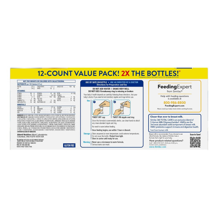 Similac 360 Total Care Advance Non-GMO Ready to Feed Infant Formula Bottles - 2 fl oz Each/12ct