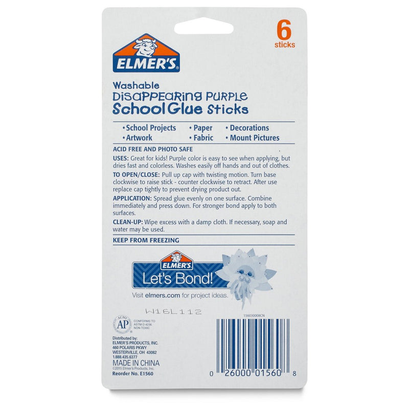 Elmer's 6pk Washable School Glue Sticks - Disappearing Purple