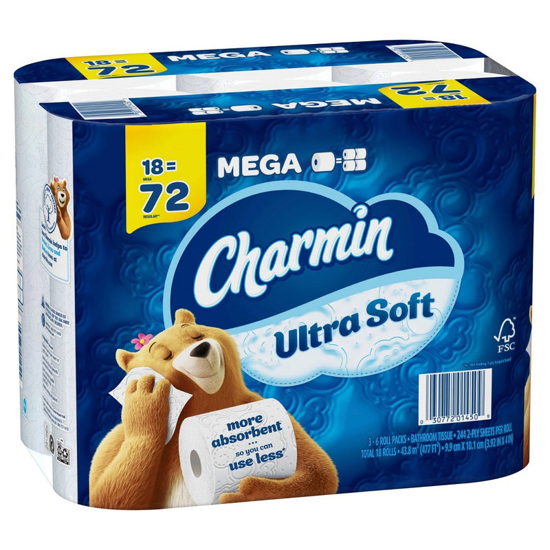 Charmin Ultra Soft Toilet Paper - 18 Mega Rolls