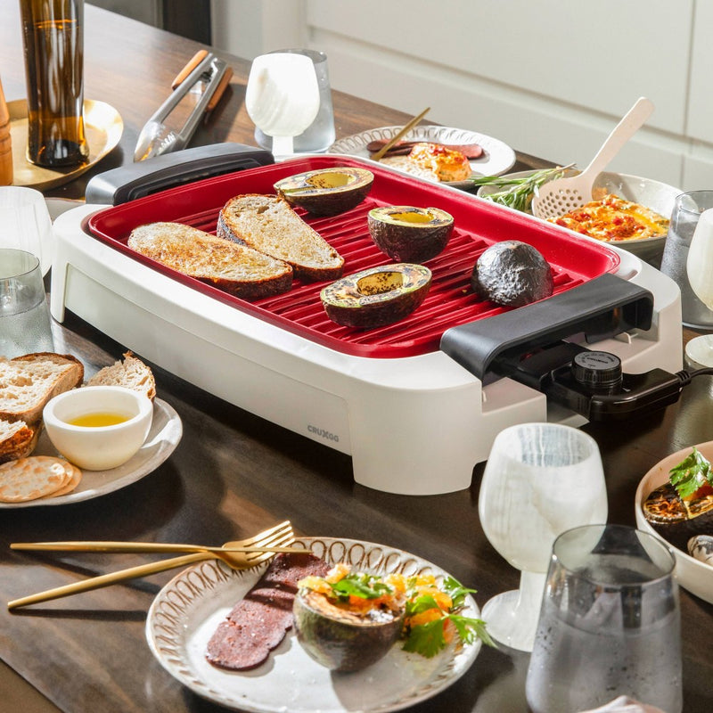 CRUXGG 2-in-1 Smokeless Indoor Ceramic Nonstick Grill & Griddle - Snow