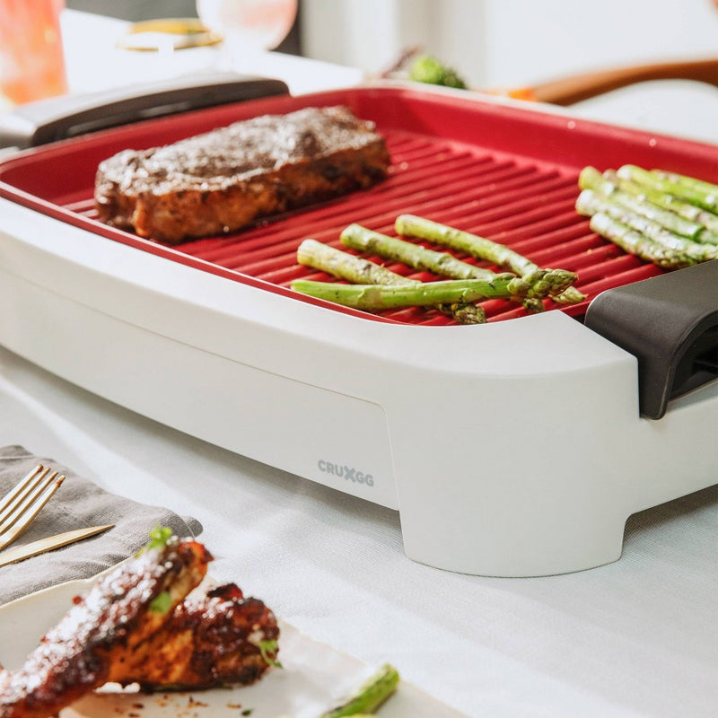 CRUXGG 2-in-1 Smokeless Indoor Ceramic Nonstick Grill & Griddle - Snow