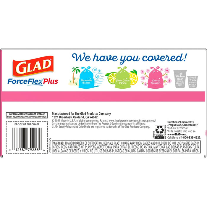 Glad ForceFlexPlus Tall Kitchen Drawstring Pink Trash Bags - Cherry Blossom - 13 Gallon/90ct