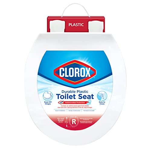Clorox Antimicrobial Round Beveled Plastic Toilet Seat with Easy-Off Hinges – Wiggle-Free Design