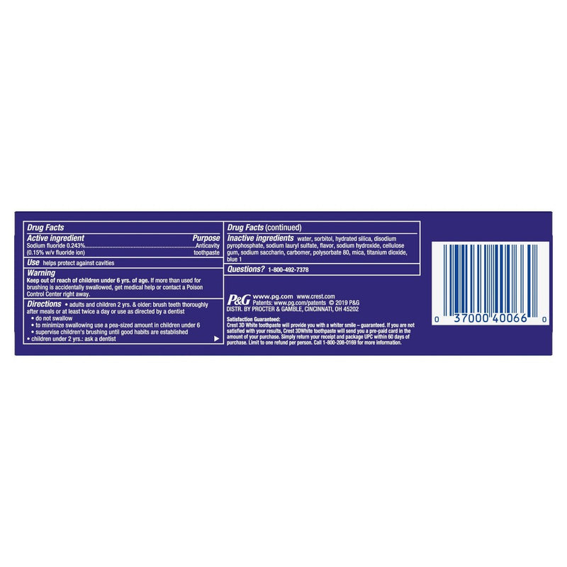 Crest 3D White Radiant Mint Teeth Whitening Toothpaste - 3.8 oz