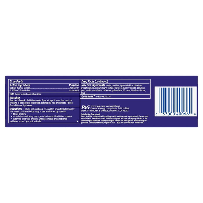 Crest 3D White Radiant Mint Teeth Whitening Toothpaste - 3.8 oz