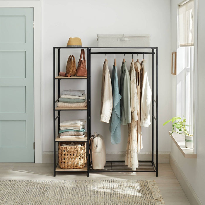Freestanding Wardrobe Black Metal with Natural Wood - Brightroom™ (LOCAL PICKUP ONLY)