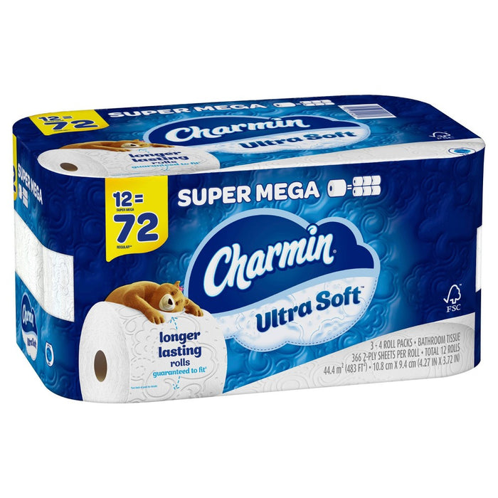 Charmin Ultra Soft Toilet Paper - 12 Super Mega Rolls