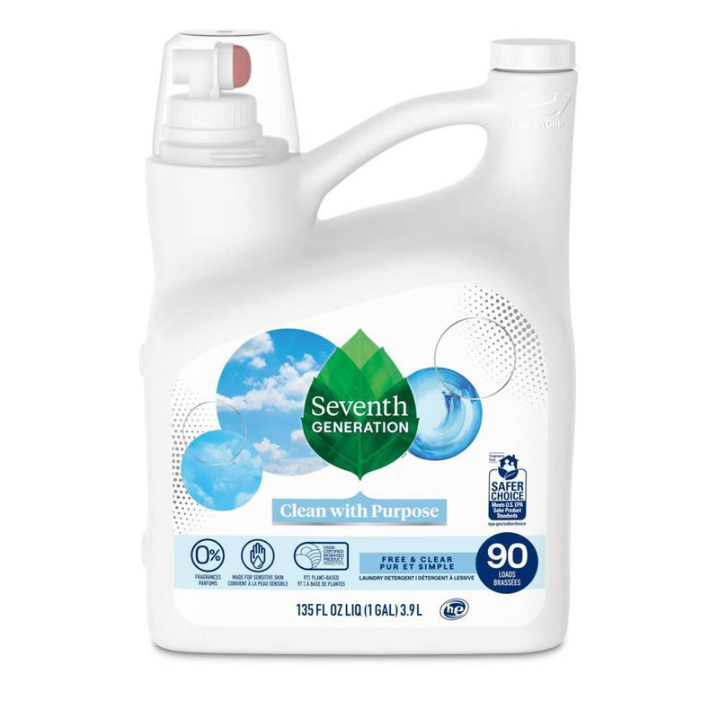 Seventh Generation Liquid Laundry Detergent Soap - Hypoallergenic Free & Clear Unscented - 90 Loads/135 fl oz