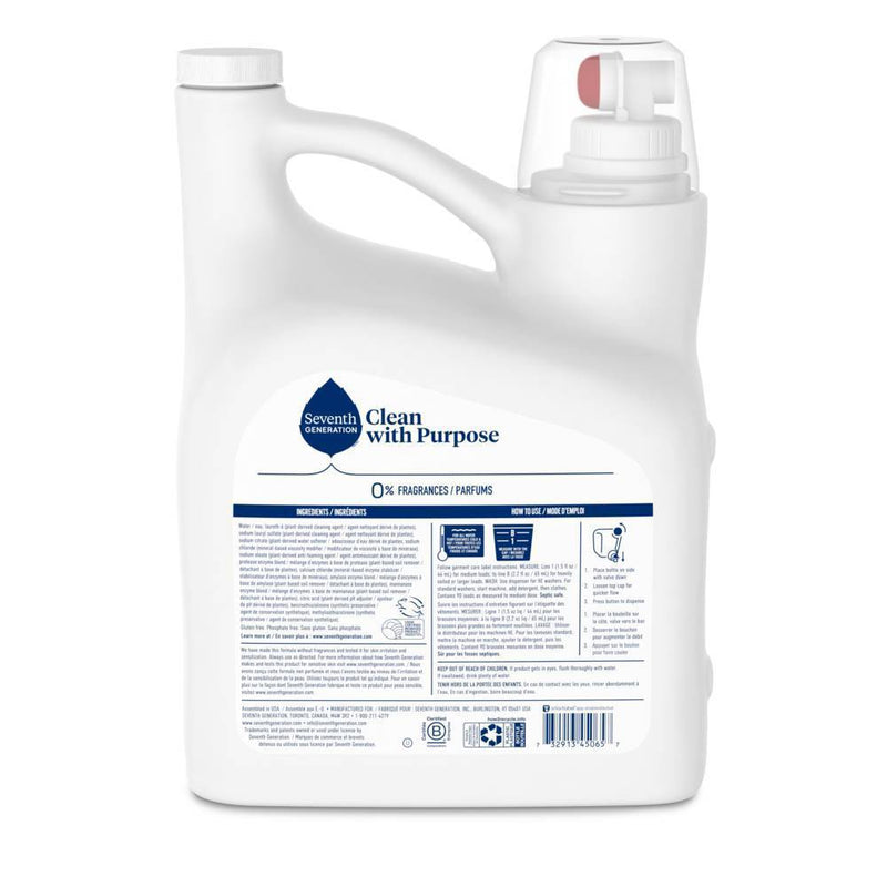 Seventh Generation Liquid Laundry Detergent Soap - Hypoallergenic Free & Clear Unscented - 90 Loads/135 fl oz