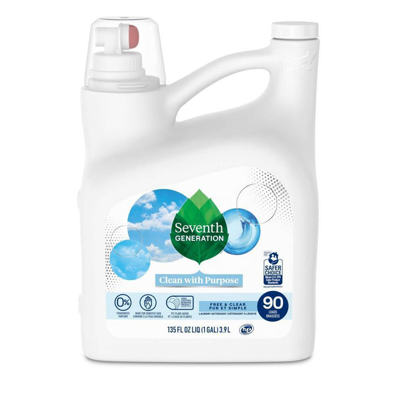 Seventh Generation Liquid Laundry Detergent Soap - Hypoallergenic Free & Clear Unscented - 90 Loads/135 fl oz