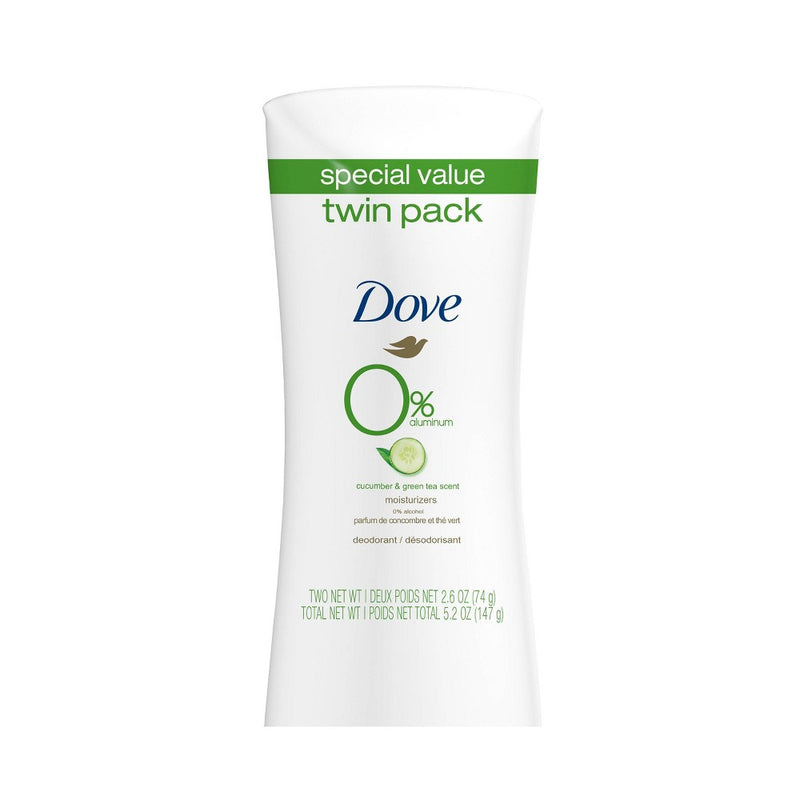 Dove Beauty 0% Aluminum Cucumber & Green Tea Deodorant Stick Twin Pack - 2.6oz/2ct