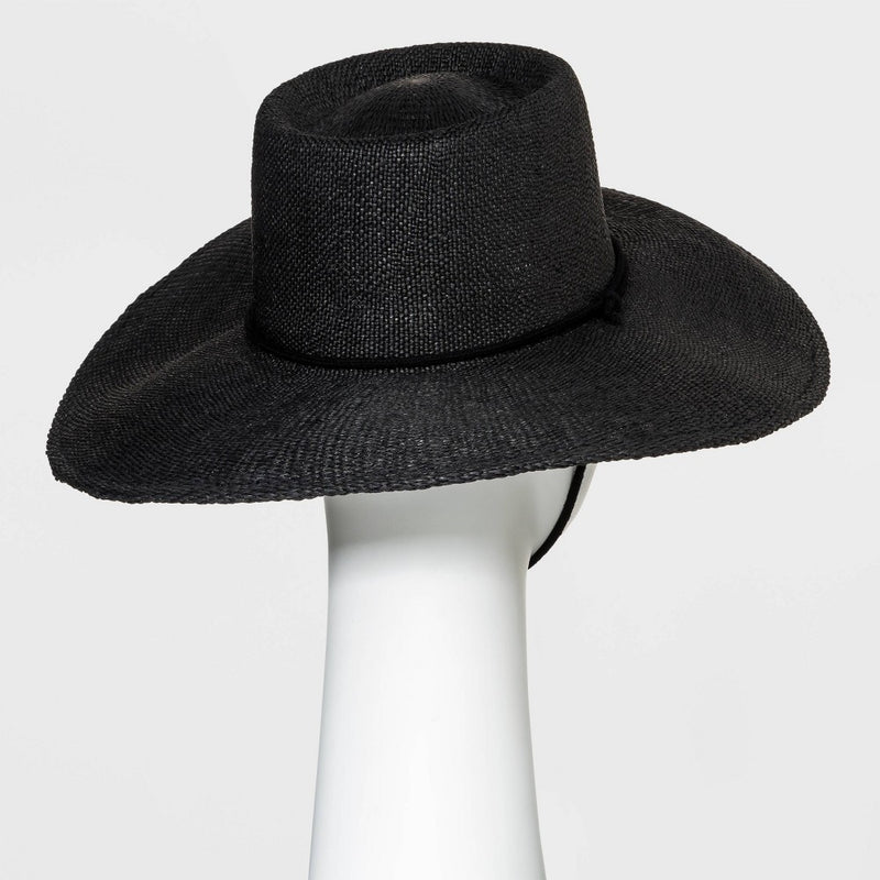 Women's Straw Boater Hat with Chin Strap - Universal Thread™ Black