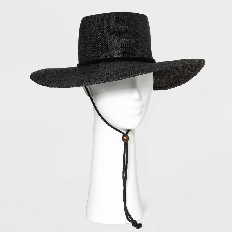Women's Straw Boater Hat with Chin Strap - Universal Thread™ Black