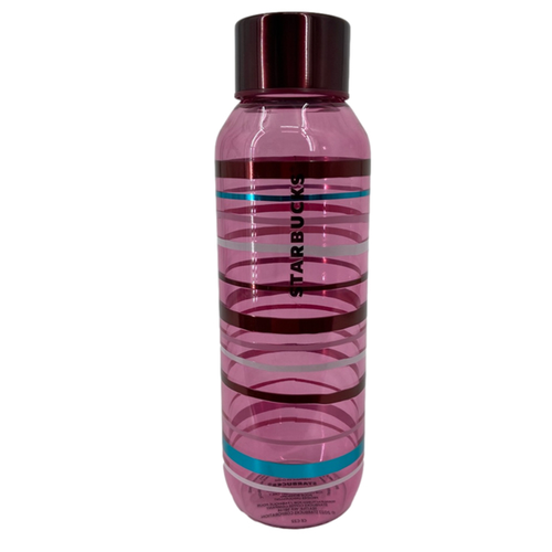 Starbucks Striped Taffy Glass Water Bottle Pink Multi Stipe Twist Lid 20 ounce