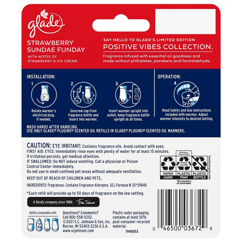 Glade PlugIns Scented Oil Air Freshener Refills - Strawberry Sundae Funday - 2ct/1.34oz