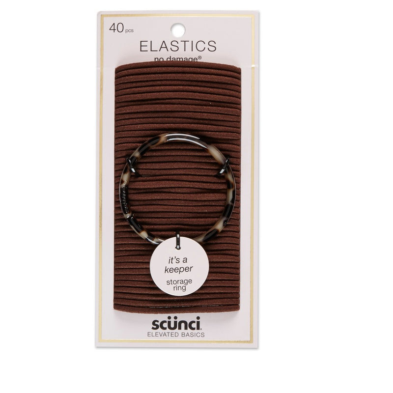 scunci No Damage Elastics with Bonus Ring Holder  - Brown - 4mm/40ct