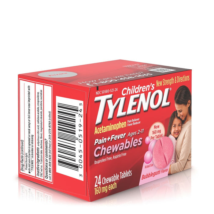 Children's Tylenol Pain + Fever Relief Chewables - Acetaminophen - Bubble Gum - 24ct