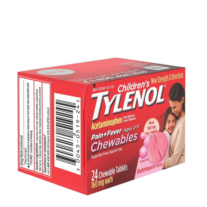 Children's Tylenol Pain + Fever Relief Chewables - Acetaminophen - Bubble Gum - 24ct