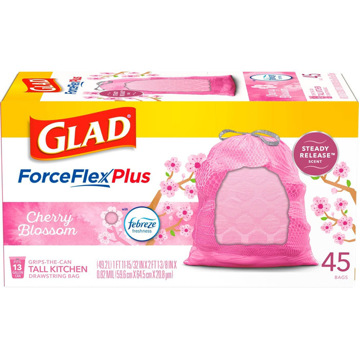 Glad ForceFlexPlus Tall Kitchen Drawstring Pink Trash Bags - Cherry Blossom - 13 Gallon/45ct