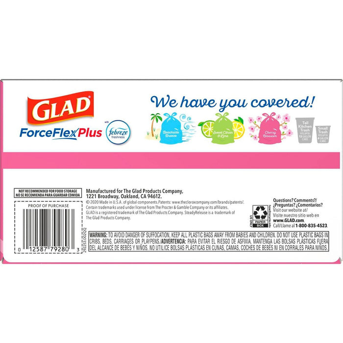 Glad ForceFlexPlus Tall Kitchen Drawstring Pink Trash Bags - Cherry Blossom - 13 Gallon/45ct