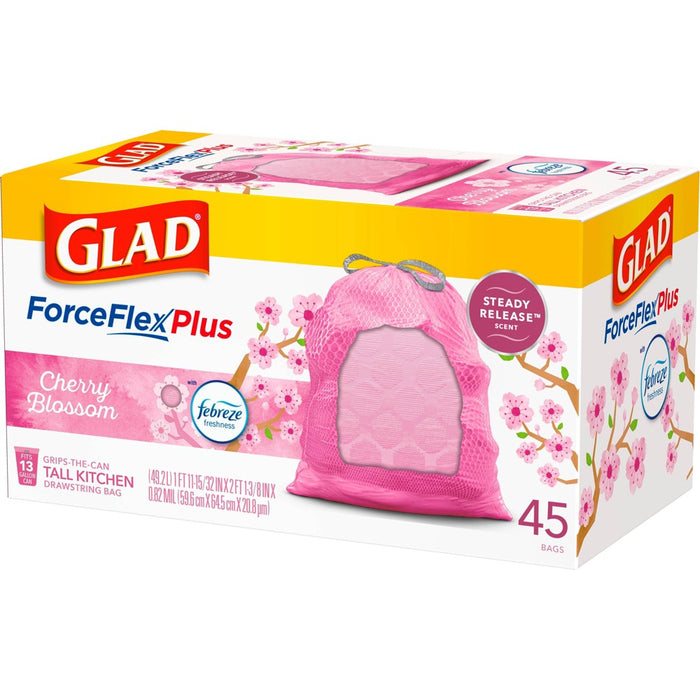 Glad ForceFlexPlus Tall Kitchen Drawstring Pink Trash Bags - Cherry Blossom - 13 Gallon/45ct