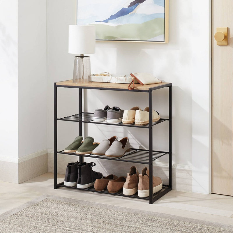 4 Tier Shoe Rack Black Metal with Natural Wood - Brightroom™ (LOCAL PICKUP ONLY)