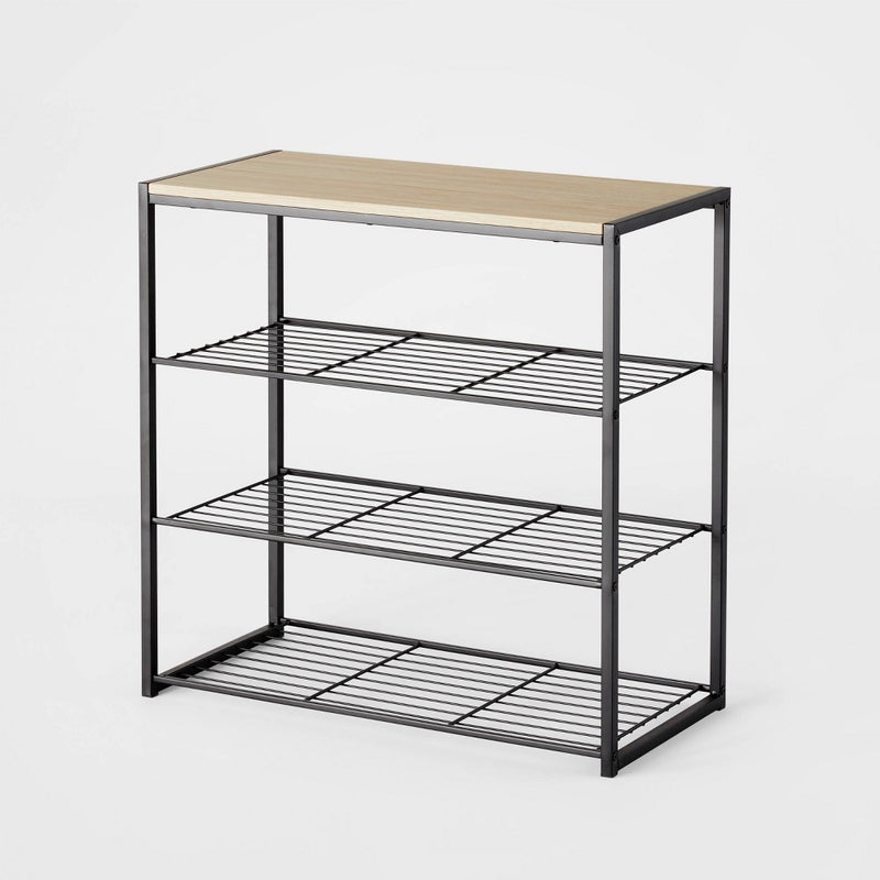 4 Tier Shoe Rack Black Metal with Natural Wood - Brightroom™ (LOCAL PICKUP ONLY)