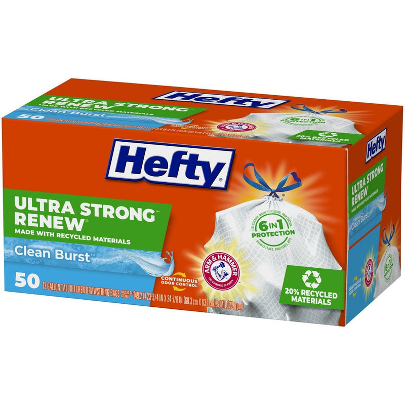 Hefty Ultra Strong Renew Clean Burst Tall Kitchen Trash Bags - 13 Gallon - 50ct
