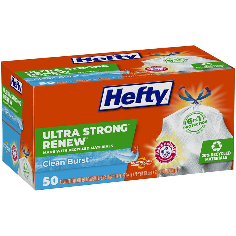 Hefty Ultra Strong Renew Clean Burst Tall Kitchen Trash Bags - 13 Gallon - 50ct
